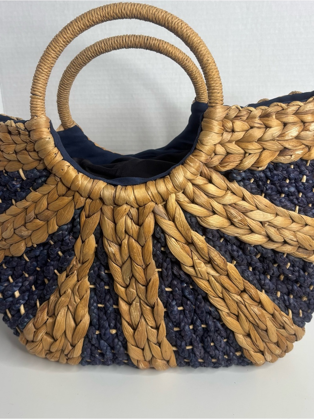 croft & barrow Navy and Tan Woven Round-Handle Tote
